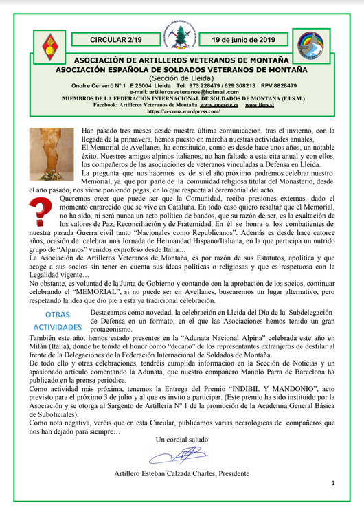 circular de Artilleros 2019 AESVM