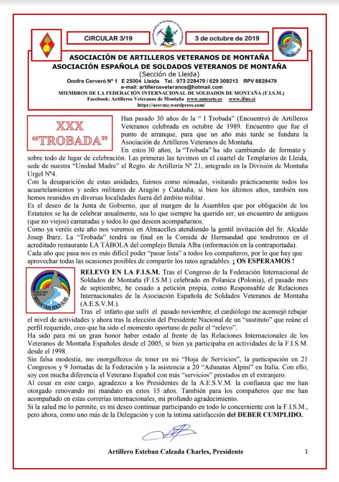 artilleros circular 3 2019