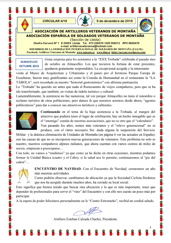 Artilleros Diciembre 2019